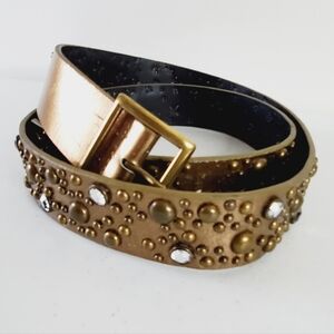 Studded Jeweled Leather Belt Plus Size 18/20 Western Bronze Bling Studded‎ Y2K